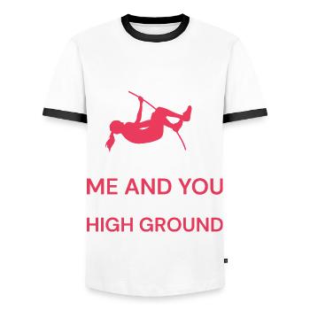 Stabhochsprung Stabspringer Leichtathletik - Männer Kontrast-T-Shirt - Weiß/Schwarz - Vorne - AI Model Female 172 light (172cm) & AI Model Male 178 dark (178cm)