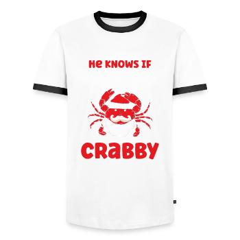 He knows if you are grumpy or merry Christmas - Men's Ringer Shirt - white/black - Front - AI Model Female 172 light (172cm) & AI Model Male 178 dark (178cm)