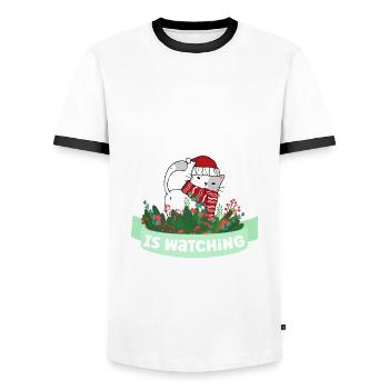 Santa Paws Beobachtet Den Katzenliebhaber In Der - Männer Kontrast-T-Shirt - Weiß/Schwarz - Vorne - AI Model Female 172 light (172cm) & AI Model Male 178 dark (178cm)