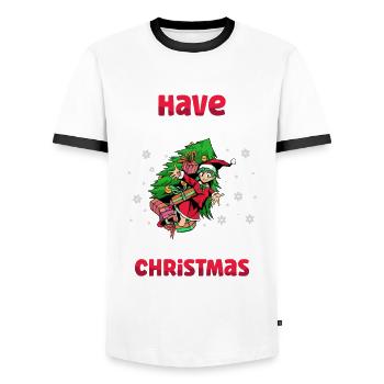 Let yourself be animated Christmas holiday season - Men's Ringer Shirt - white/black - Front - AI Model Female 172 light (172cm) & AI Model Male 178 dark (178cm)