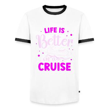 La vie est meilleure lors d’une excursion en bateau sur - T-shirt contrasté Homme - blanc/noir - Devant - AI Model Female 172 light (172cm) & AI Model Male 178 dark (178cm)