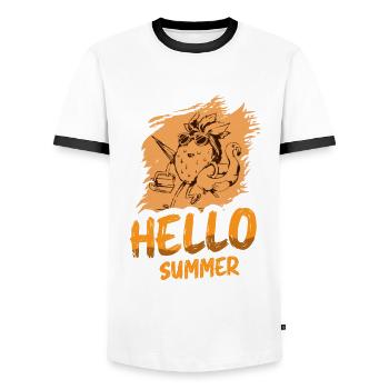 Hello Summer Pineapple Lovers, Tropical Fruits - Men's Ringer Shirt - white/black - Front - AI Model Female 172 light (172cm) & AI Model Male 178 dark (178cm)