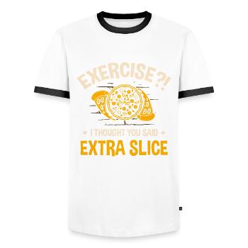 Exercise I thought you had extra pizza slice - Men's Ringer Shirt - white/black - Front - AI Model Female 172 light (172cm) & AI Model Male 178 dark (178cm)