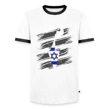 Israel Flag Jerusalem Hebrew True Jew - Men's Ringer Shirt - white/black - Front - AI Model Female 172 light (172cm) & AI Model Male 178 dark (178cm)