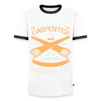Tout le monde est une profession de charpentier - T-shirt contrasté Homme - blanc/noir - Devant - AI Model Female 172 light (172cm) & AI Model Male 178 dark (178cm)