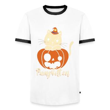 Pump Kitten Pumpkin Sweet Or Sour Cat - Men's Ringer Shirt - white/black - Front - AI Model Female 172 light (172cm) & AI Model Male 178 dark (178cm)