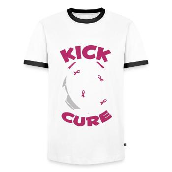 Kick Für Einen Heilungs-brustkrebs-fußballspieler - Männer Kontrast-T-Shirt - Weiß/Schwarz - Vorne - AI Model Female 172 light (172cm) & AI Model Male 178 dark (178cm)