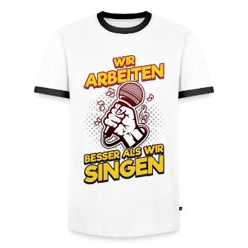 Karaoke Musik Singen Arbeit, Büro Weihnachtsfeiern - Männer Kontrast-T-Shirt - Weiß/Schwarz - Vorne - AI Model Female 172 light (172cm) & AI Model Male 178 dark (178cm)