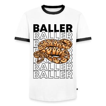 Ball Python 80's Style Baller Royal Python Snake - Männer Kontrast-T-Shirt - Weiß/Schwarz - Vorne - AI Model Female 172 light (172cm) & AI Model Male 178 dark (178cm)