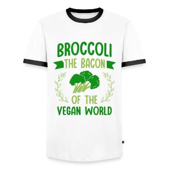 Brokkoli Der Speck Der Veganen Welt Vegetarier - Männer Kontrast-T-Shirt - Weiß/Schwarz - Vorne - AI Model Female 172 light (172cm) & AI Model Male 178 dark (178cm)