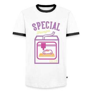 Special Things Need A While Nozzle 3D Printing - Men's Ringer Shirt - white/black - Front - AI Model Female 172 light (172cm) & AI Model Male 178 dark (178cm)