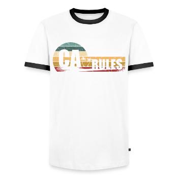 Ca-regeln États-Unis État Amérique Voyage Californie - T-shirt contrasté Homme - blanc/noir - Devant - AI Model Female 172 light (172cm) & AI Model Male 178 dark (178cm)
