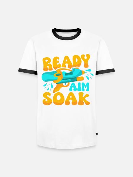 Ready Aim Soak Water Gun Squirter - Men's Ringer Shirt - white/black