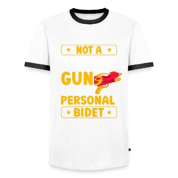Pas de pistolet pulvérisateur, c’est mon personnel - T-shirt contrasté Homme - blanc/noir - Devant - AI Model Female 172 light (172cm) & AI Model Male 178 dark (178cm)