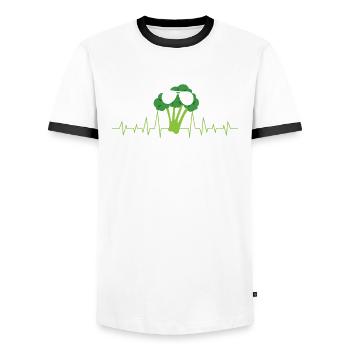 Brocoli Légumes végétariens Brocoli végétalien - T-shirt contrasté Homme - blanc/noir - Devant - AI Model Female 172 light (172cm) & AI Model Male 178 dark (178cm)