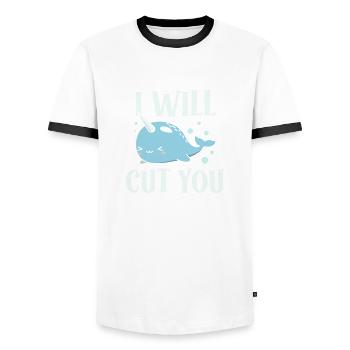 I'll cut you sea unicorn animal lover narwhal - Men's Ringer Shirt - white/black - Front - AI Model Female 172 light (172cm) & AI Model Male 178 dark (178cm)