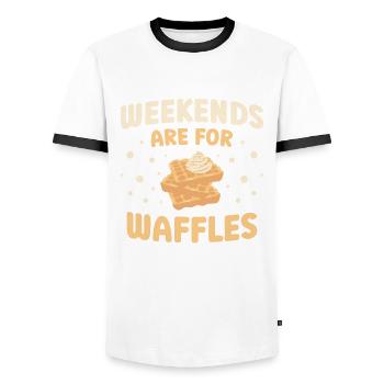 Weekends are for waffles Food Lover Waffle - Men's Ringer Shirt - white/black - Front - AI Model Female 172 light (172cm) & AI Model Male 178 dark (178cm)