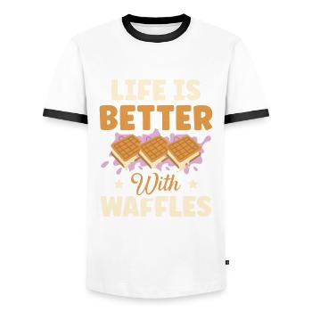Life is better with waffles waffles for - Men's Ringer Shirt - white/black - Front - AI Model Female 172 light (172cm) & AI Model Male 178 dark (178cm)