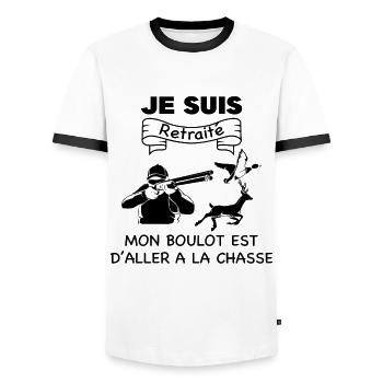 Homme Je Suis Retraité Chasseur Tee Shirt Cadeau - T-shirt contrasté Homme - blanc/noir - Devant - AI Model Female 172 light (172cm) & AI Model Male 178 dark (178cm)