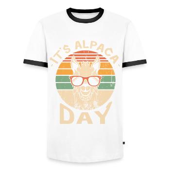 It's alpaca day - Men's Ringer Shirt - white/black - Front - AI Model Female 172 light (172cm) & AI Model Male 178 dark (178cm)