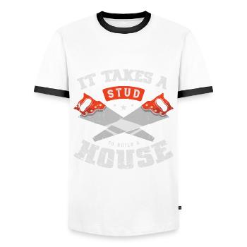 It takes a stud farm to build a house - Men's Ringer Shirt - white/black - Front - AI Model Female 172 light (172cm) & AI Model Male 178 dark (178cm)