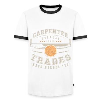 Carpenter, because other professions also need heroes - Men's Ringer Shirt - white/black - Front - AI Model Female 172 light (172cm) & AI Model Male 178 dark (178cm)