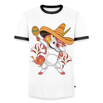 Cinco De Mayo Party Süßes Dabbing mexikanisches Einhorn - Männer Kontrast-T-Shirt - Weiß/Schwarz - Vorne - AI Model Female 172 light (172cm) & AI Model Male 178 dark (178cm)