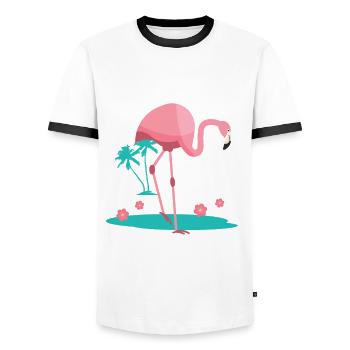 Pink Flamingo Whisperer Animal Wadbird Lovers - Men's Ringer Shirt - white/black - Front - AI Model Female 172 light (172cm) & AI Model Male 178 dark (178cm)