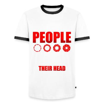I shoot at people and hit them - Men's Ringer Shirt - white/black - Front - AI Model Female 172 light (172cm) & AI Model Male 178 dark (178cm)