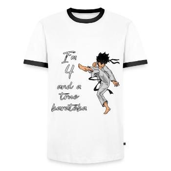 I'm 4 - Boy Karate - Men's Ringer Shirt - white/black - Front - AI Model Female 172 light (172cm) & AI Model Male 178 dark (178cm)