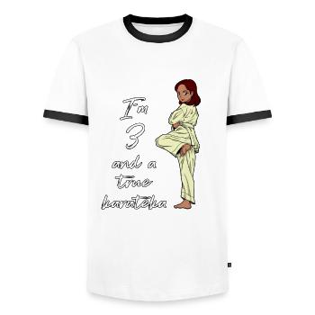 I'm 3 - Girl Karate - Men's Ringer Shirt - white/black - Front - AI Model Female 172 light (172cm) & AI Model Male 178 dark (178cm)