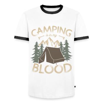 Camping is in my blood Campfire Camper - Men's Ringer Shirt - white/black - Front - AI Model Female 172 light (172cm) & AI Model Male 178 dark (178cm)