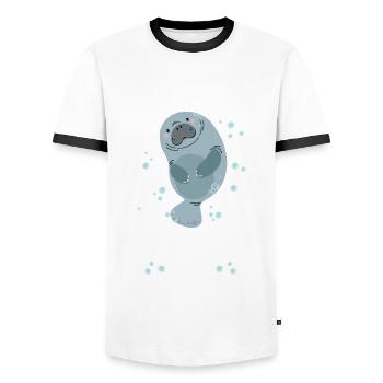 I Just Freakin Love Manatees okay for a - Men's Ringer Shirt - white/black - Front - AI Model Female 172 light (172cm) & AI Model Male 178 dark (178cm)