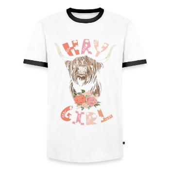 Hay Girl Highland Cow Graswelpe Kuhflüsterer - Männer Kontrast-T-Shirt - Weiß/Schwarz - Vorne - AI Model Female 172 light (172cm) & AI Model Male 178 dark (178cm)