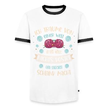 Wolle Häkeln Hobby Nähen Strickerin Stricken für - Männer Kontrast-T-Shirt - Weiß/Schwarz - Vorne - AI Model Female 172 light (172cm) & AI Model Male 178 dark (178cm)