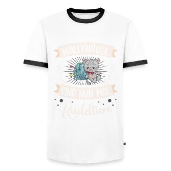 Wolle Häkeln Hobby Nähen Strickerin Stricken für - Männer Kontrast-T-Shirt - Weiß/Schwarz - Vorne - AI Model Female 172 light (172cm) & AI Model Male 178 dark (178cm)