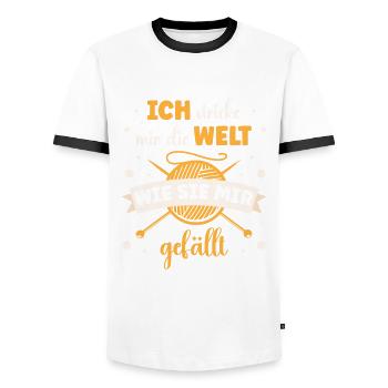 Wolle Häkeln Hobby Nähen Strickerin Stricken für - Männer Kontrast-T-Shirt - Weiß/Schwarz - Vorne - AI Model Female 172 light (172cm) & AI Model Male 178 dark (178cm)