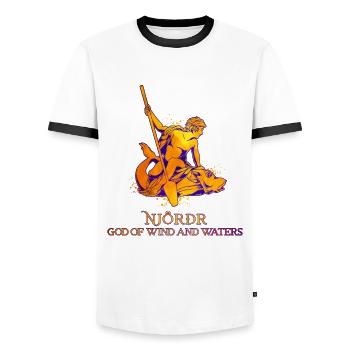 Riding on fish - Viking god Njörd - Men's Ringer Shirt - white/black - Front - AI Model Female 172 light (172cm) & AI Model Male 178 dark (178cm)