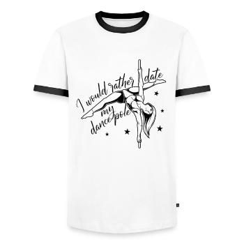 I would date my dance pole - Pole Fitness - Men's Ringer Shirt - white/black - Front - AI Model Female 172 light (172cm) & AI Model Male 178 dark (178cm)