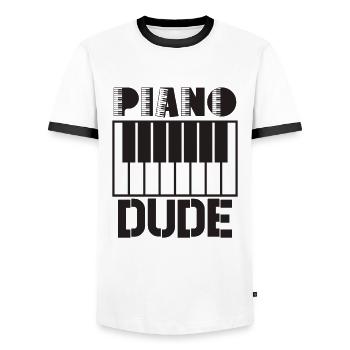 Piano Player Funny Piano Keyboard - Men's Ringer Shirt - white/black - Front - AI Model Female 172 light (172cm) & AI Model Male 178 dark (178cm)