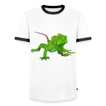 Colored drawing of an iguana - Men's Ringer Shirt - white/black - Front - AI Model Female 172 light (172cm) & AI Model Male 178 dark (178cm)