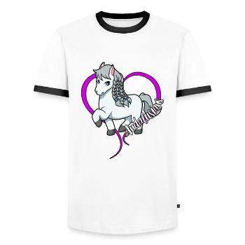 Horse lovers - Andalusians - Men's Ringer Shirt - white/black - Front - AI Model Female 172 light (172cm) & AI Model Male 178 dark (178cm)
