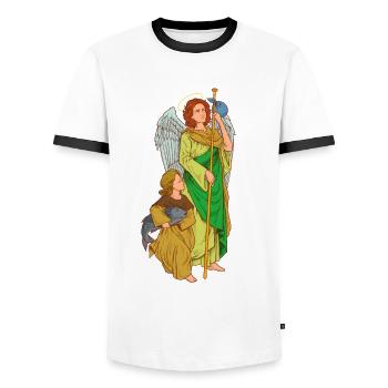 Archange Raphaël - T-shirt contrasté Homme - blanc/noir - Devant - AI Model Female 172 light (172cm) & AI Model Male 178 dark (178cm)