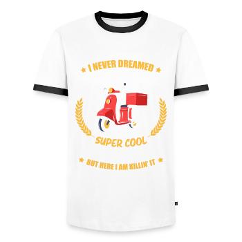 Super Cool Delivery Rider Job Work - Men's Ringer Shirt - white/black - Front - AI Model Female 172 light (172cm) & AI Model Male 178 dark (178cm)