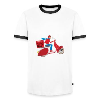 Some heroes wear capes, others deliver - Men's Ringer Shirt - white/black - Front - AI Model Female 172 light (172cm) & AI Model Male 178 dark (178cm)