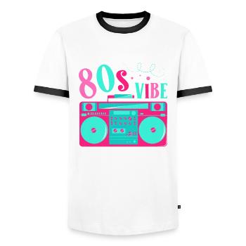 80er Vibe 80er Dekade 1980 Vintage 80er Party - Männer Kontrast-T-Shirt - Weiß/Schwarz - Vorne - AI Model Female 172 light (172cm) & AI Model Male 178 dark (178cm)