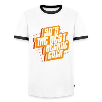 90s The best decade ever nineties - Men's Ringer Shirt - white/black - Front - AI Model Female 172 light (172cm) & AI Model Male 178 dark (178cm)
