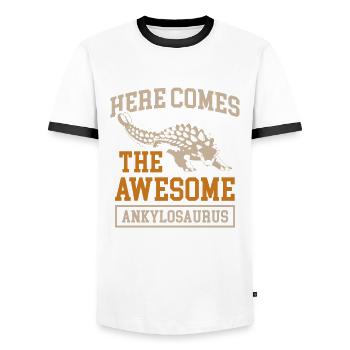 Here comes the fantastic - Men's Ringer Shirt - white/black - Front - AI Model Female 172 light (172cm) & AI Model Male 178 dark (178cm)