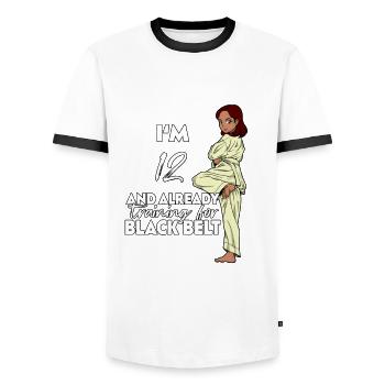 I'm 12 - Girl Karate - Men's Ringer Shirt - white/black - Front - AI Model Female 172 light (172cm) & AI Model Male 178 dark (178cm)