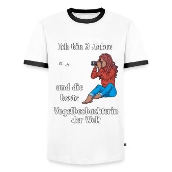 Ich bin 3 - Mädchen Vogelbeobachtung - Männer Kontrast-T-Shirt - Weiß/Schwarz - Vorne - AI Model Female 172 light (172cm) & AI Model Male 178 dark (178cm)